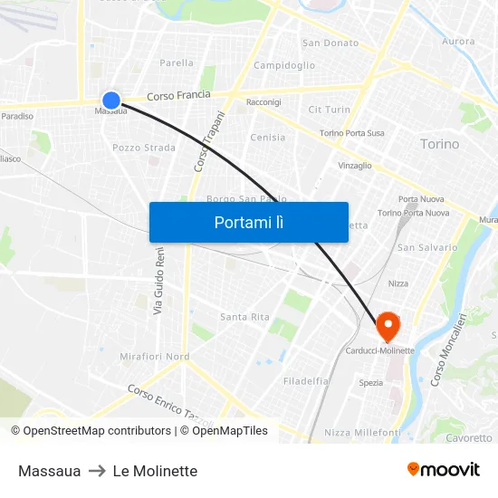 Massaua to Le Molinette map