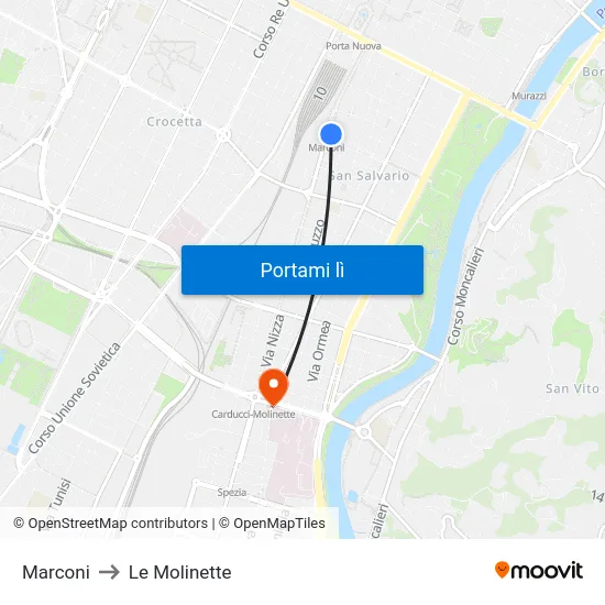 Marconi to Le Molinette map