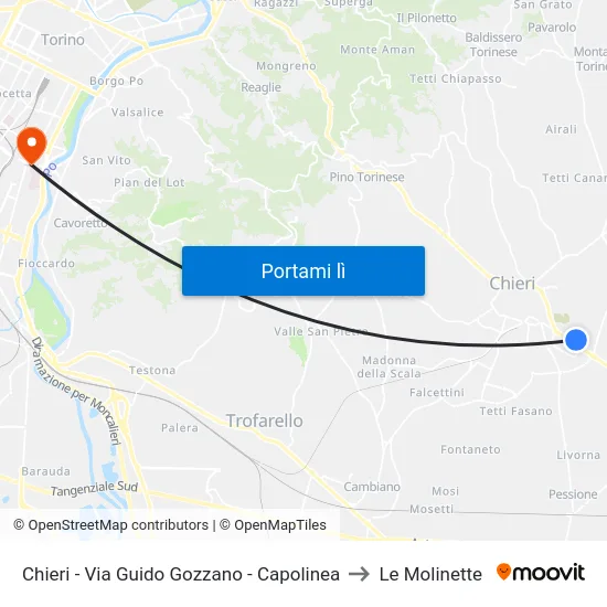 Chieri - Via Guido Gozzano - Capolinea to Le Molinette map