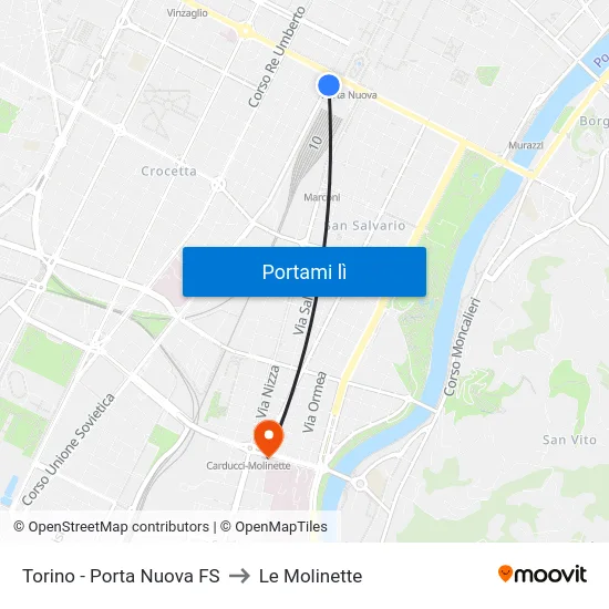 Torino - Porta Nuova FS to Le Molinette map