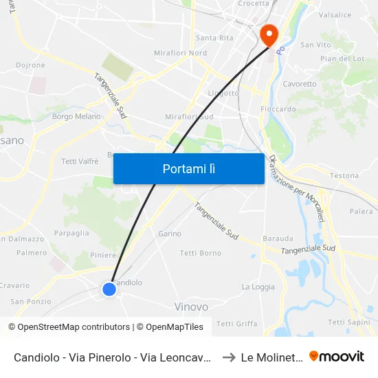 Candiolo - Via Pinerolo - Via Leoncavallo to Le Molinette map
