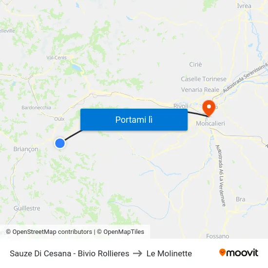 Sauze Di Cesana - Bivio Rollieres to Le Molinette map