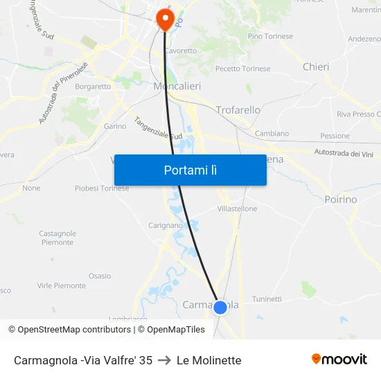 Carmagnola -Via Valfre'  35 to Le Molinette map