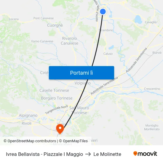Ivrea Bellavista - Piazzale I Maggio to Le Molinette map