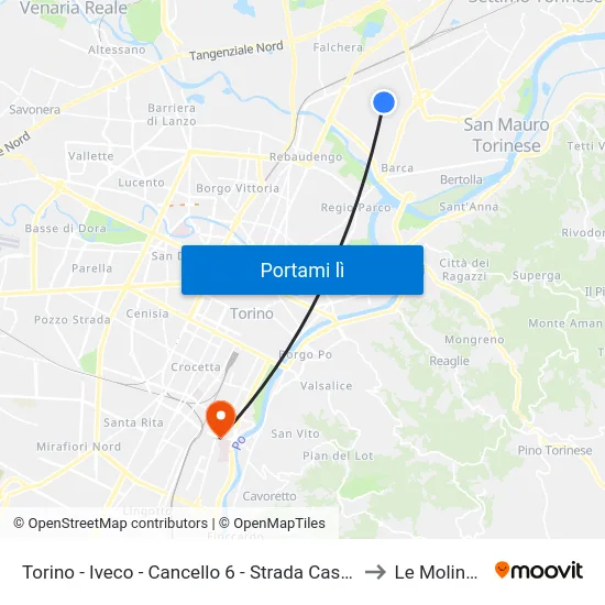 Torino - Iveco - Cancello 6 - Strada Cascinette to Le Molinette map