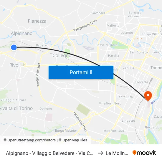 Alpignano - Villaggio Belvedere - Via Costa  53 to Le Molinette map