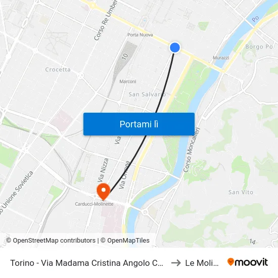 Torino - Via Madama Cristina Angolo Corso Vittorio to Le Molinette map
