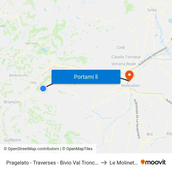 Pragelato - Traverses - Bivio Val Troncea to Le Molinette map