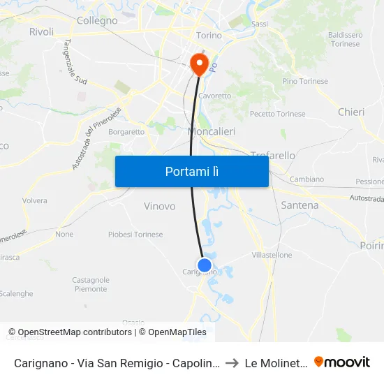 Carignano - Via San Remigio - Capolinea to Le Molinette map
