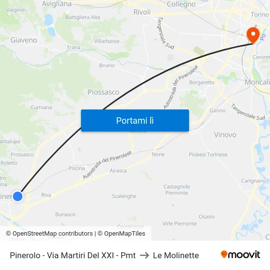 Pinerolo - Via Martiri Del XXI - Pmt to Le Molinette map