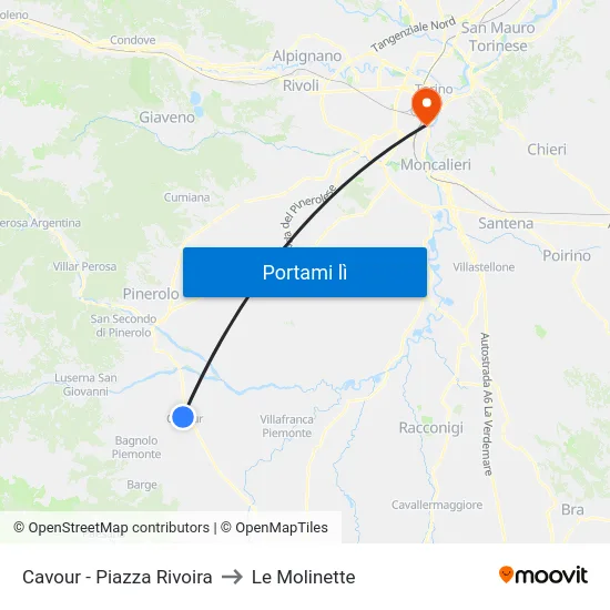 Cavour - Piazza Rivoira to Le Molinette map