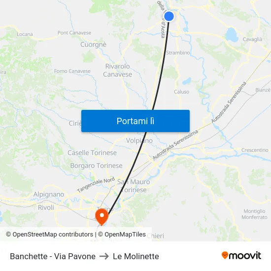 Banchette - Via Pavone to Le Molinette map