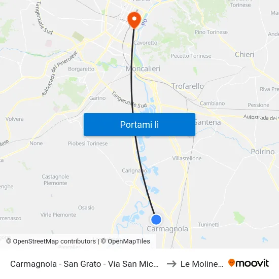 Carmagnola - San Grato - Via San Michele  4 to Le Molinette map