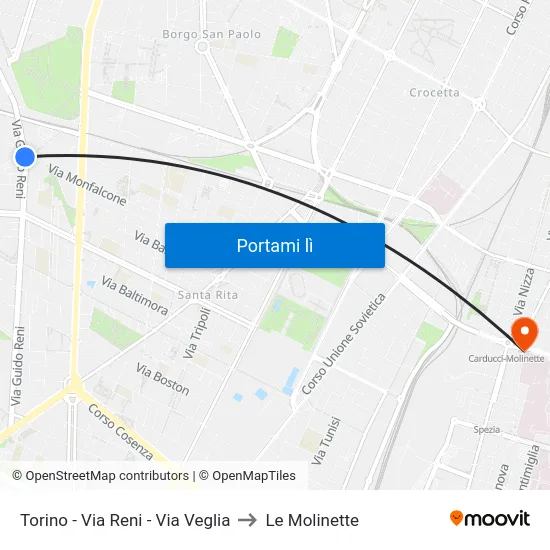Torino - Via Reni - Via Veglia to Le Molinette map