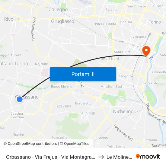 Orbassano - Via Frejus - Via Montegrappa to Le Molinette map