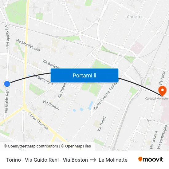 Torino - Via Guido Reni - Via Boston to Le Molinette map