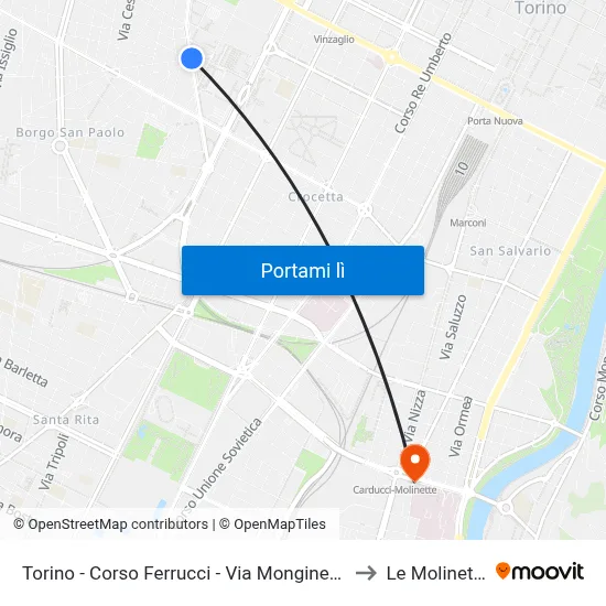 Torino - Corso Ferrucci - Via Monginevro to Le Molinette map