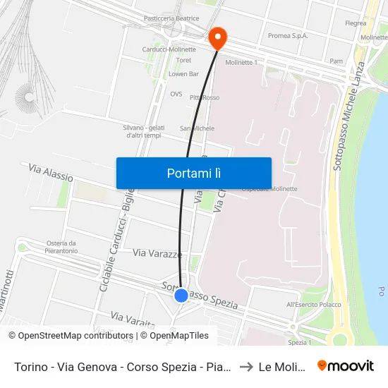 Torino - Via Genova - Corso Spezia - Piazza Bozzolo to Le Molinette map