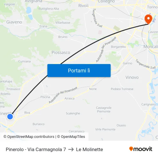 Pinerolo - Via Carmagnola  7 to Le Molinette map
