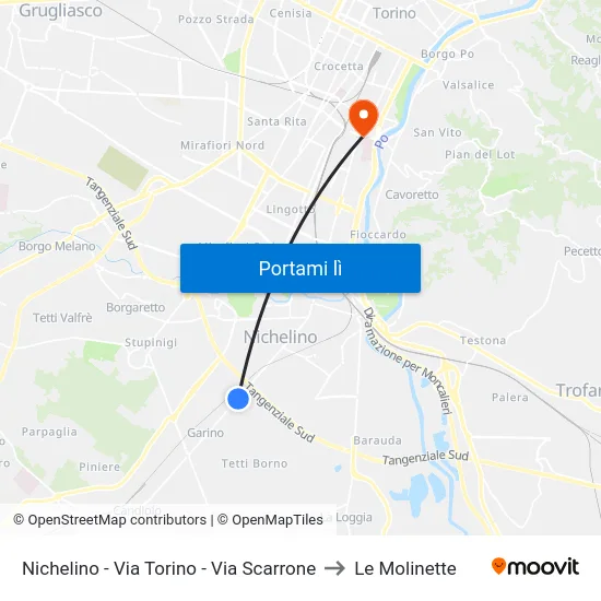 Nichelino - Via Torino - Via Scarrone to Le Molinette map