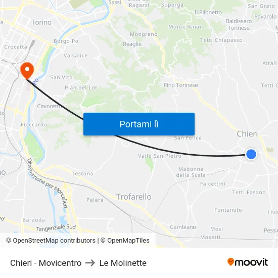 Chieri - Movicentro to Le Molinette map