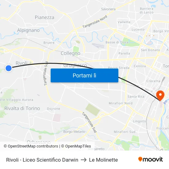 Rivoli - Liceo Scientifico Darwin to Le Molinette map