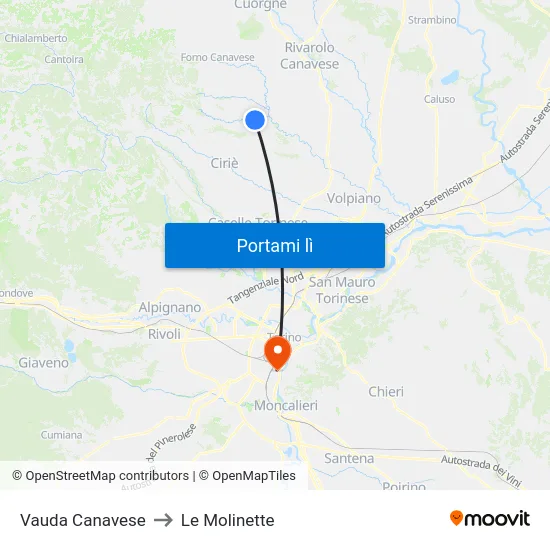 Vauda Canavese to Le Molinette map