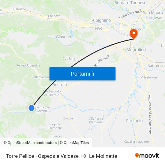 Torre Pellice - Ospedale Valdese to Le Molinette map
