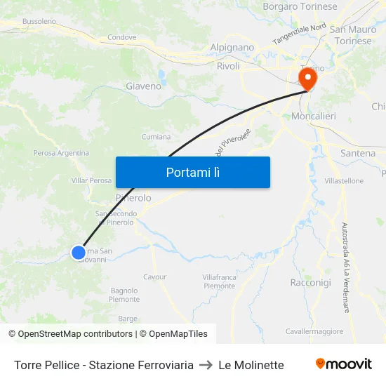 Torre Pellice - Stazione Ferroviaria to Le Molinette map