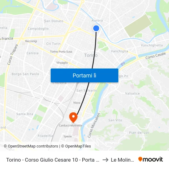 Torino - Corso Giulio Cesare 10 - Porta Palazzo to Le Molinette map
