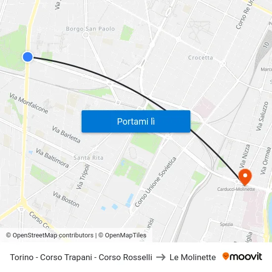 Torino - Corso Trapani - Corso Rosselli to Le Molinette map