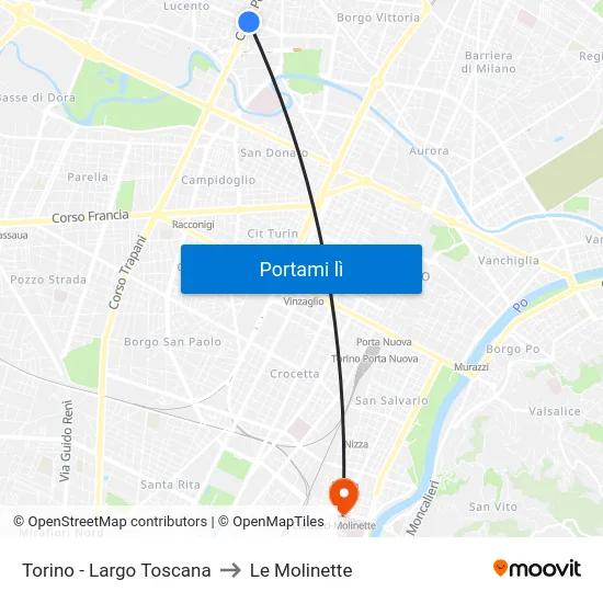 Torino - Largo Toscana to Le Molinette map