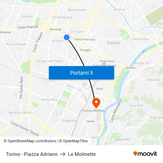 Torino - Piazza Adriano to Le Molinette map