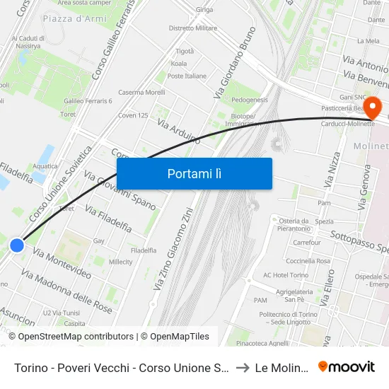 Torino - Poveri Vecchi - Corso Unione Sovietica to Le Molinette map