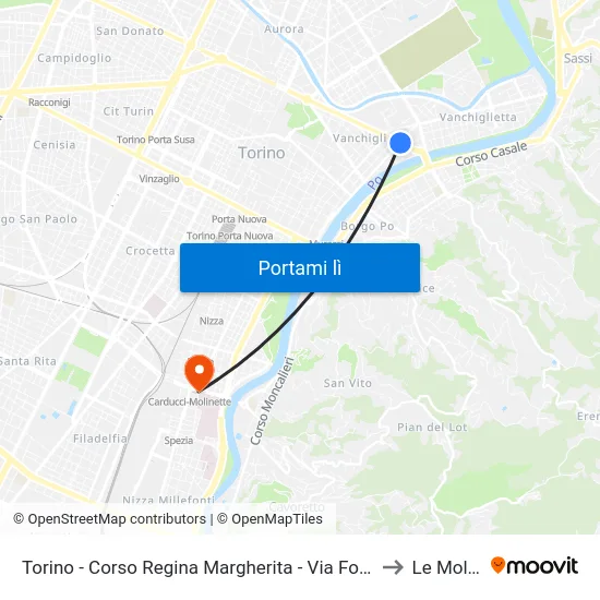 Torino - Corso Regina Margherita - Via Fontanesi - Via Napione to Le Molinette map