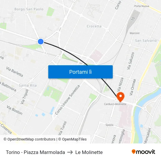 Torino - Piazza Marmolada to Le Molinette map