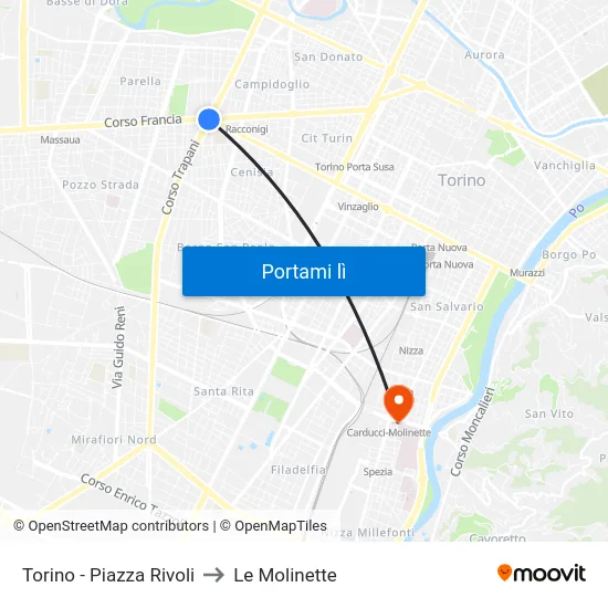 Torino - Piazza Rivoli to Le Molinette map