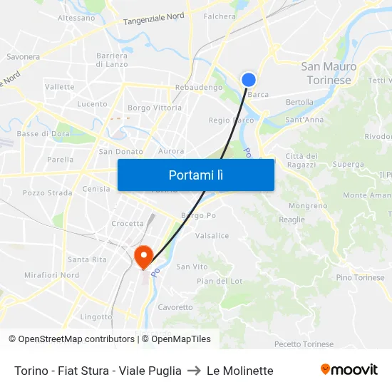 Torino - Fiat Stura - Viale Puglia to Le Molinette map