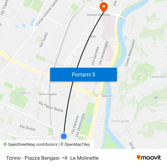 Torino - Piazza Bengasi to Le Molinette map