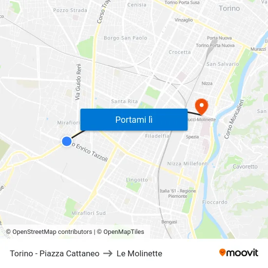Torino - Piazza Cattaneo to Le Molinette map