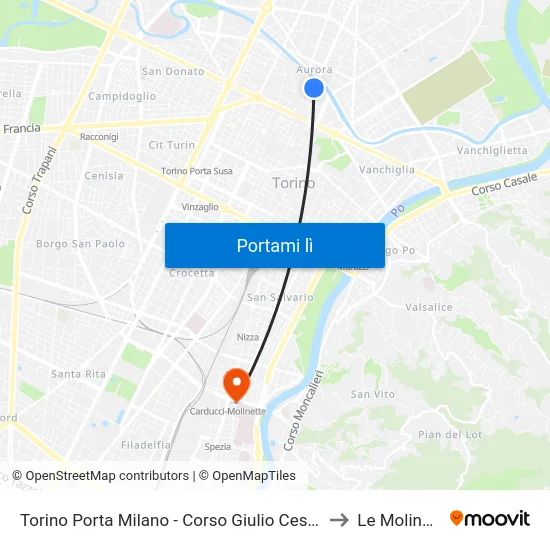 Torino Porta Milano - Corso Giulio Cesare  15 to Le Molinette map
