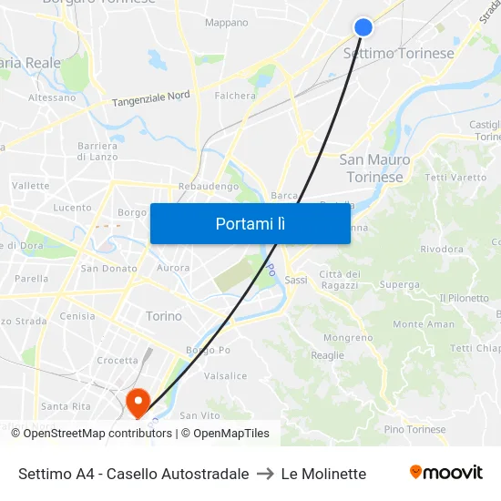 Settimo A4 - Casello Autostradale to Le Molinette map
