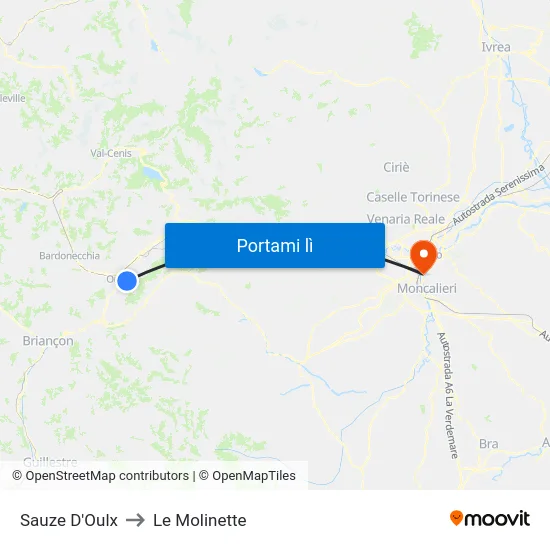 Sauze D'Oulx to Le Molinette map