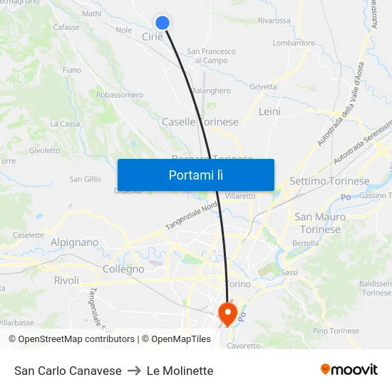 San Carlo Canavese to Le Molinette map