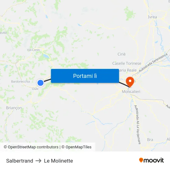 Salbertrand to Le Molinette map