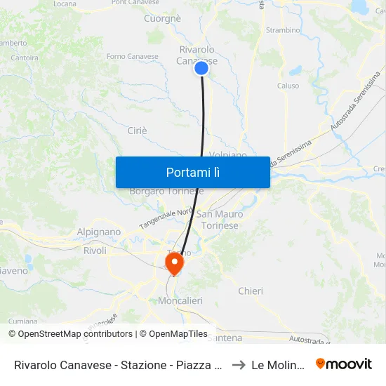 Rivarolo Canavese - Stazione - Piazza Zanotti to Le Molinette map