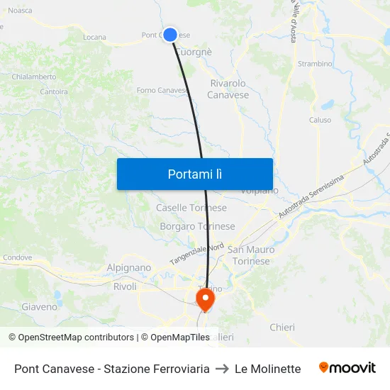 Pont Canavese - Stazione Ferroviaria to Le Molinette map