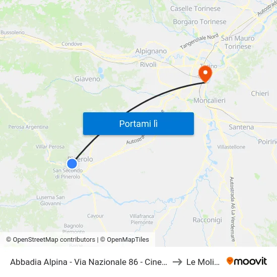 Abbadia Alpina - Via Nazionale  86 - Cinema Hollywood to Le Molinette map