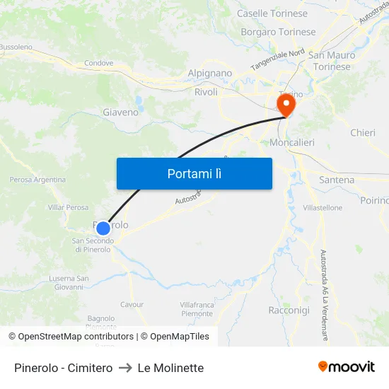 Pinerolo - Cimitero to Le Molinette map