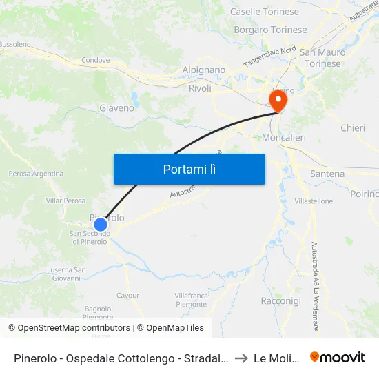 Pinerolo - Ospedale Cottolengo - Stradale Fenestrelle to Le Molinette map